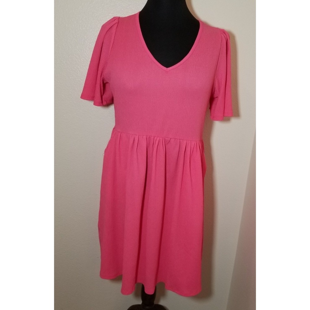 Lane Bryant Coral V Neck Flutter Sleeve Dress Sz 14/16 Retro Minimalist Coastal